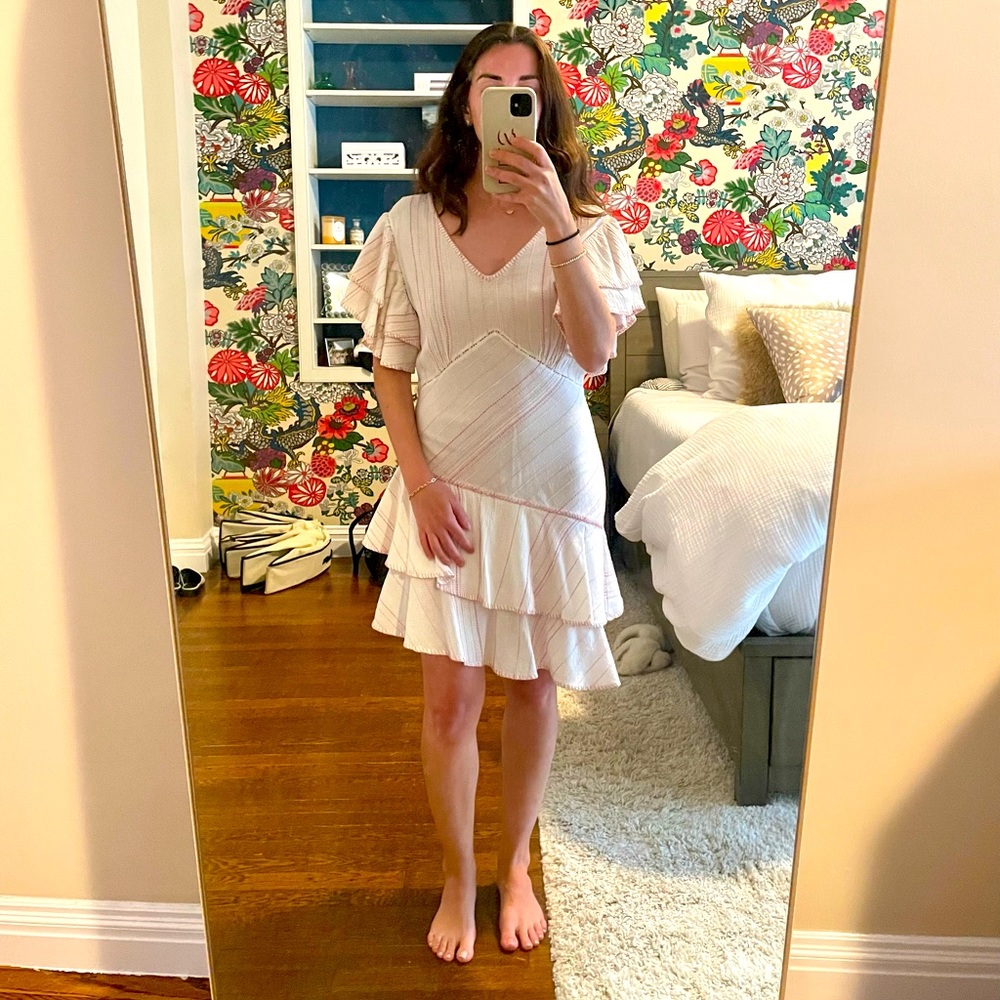 Loveshackfancy cream asymmetrical dress with ruffle sleeves - worn once!